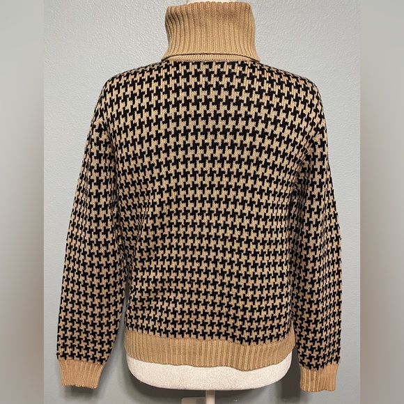 Ann Taylor 100% Extra Fine Merino Wool Sweater Brown Black Houndstooth Preppy XL - Picture 3 of 6